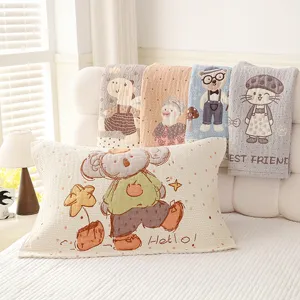 Soft cotton gauze cartoon pillowcase cute animal print home bedding breathable pillow cover