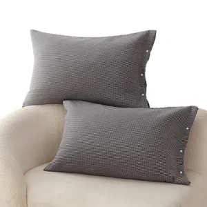 Pure cotton gauze pillowcase with snap button, simple plaid bedding for all seasons.
