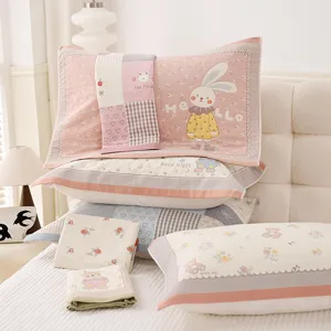 Cute cartoon pillow towel soft cotton kids bed pillow cover breathable home bedding items