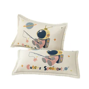 Cute cartoon cotton gauze kids pillowcase, breathable sweat-absorbing for student dormitory daily use.