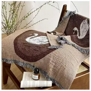 Vintage swan woven tassel pillow cover cozy breathable cotton gauze bed home decor textile