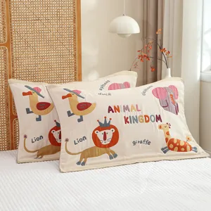 Cotton gauze cartoon embroidered pillowcase soft breathable home bedroom bedding set main
