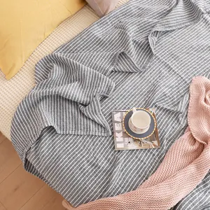 Katoenen gaas deken zomer koel bed sprei grijs gestreept ademend voor slaapkamer comfort