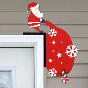 Wooden Christmas Santa Claus Door Corner Sign Festive Holiday Home Decor Creative Snowman Door Frame Hanging Ornament