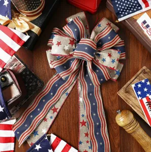 Fiocco in iuta del Giorno dell'Indipendenza americana ghirlanda patriottica rosso
