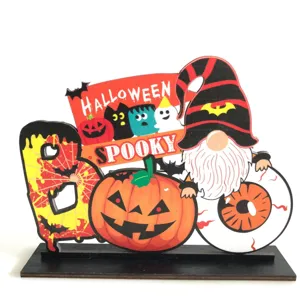 Decorazione da tavola in legno di Halloween, festoso cartello di zucca gnomo per festa.