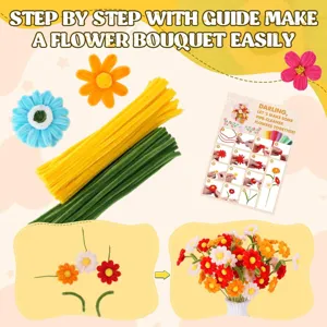 Kit fai da te bouquet fiori scovolini ciniglia colorati con guida dettagliata passaggi dettaglio.