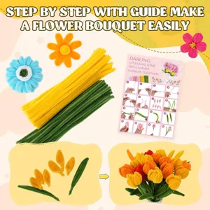 Kit fai da te per bouquet di fiori con scovolini e guida per decorazioni artigianali.
