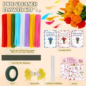 Kit fai da te per bouquet di fiori con scovolini colorati, filo e strumenti di base.