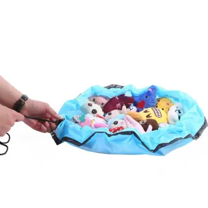 Large waterproof toy storage bag and portable beach play mat with quick drawstring design.