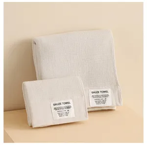 Juego de toallas de gasa de algodón liso, toalla de baño suave y absorbente para uso doméstico.