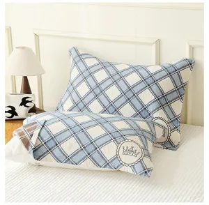 Soft cotton gauze pillow covers blue plaid design breathable bedding pillowcases for home use