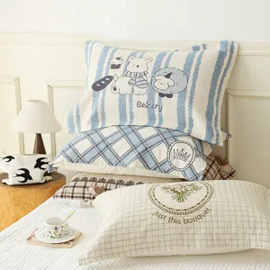 Cotton gauze pillow covers set, breathable soft pillowcases for home bedroom student dorm bedding