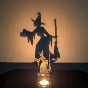 Portacandele proiezione ombra Halloween decorazione da tavola con strega e zucca design.