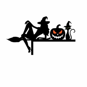 Halloween witch black cat pumpkin silhouette shelf bracket spooky holiday home wall decor