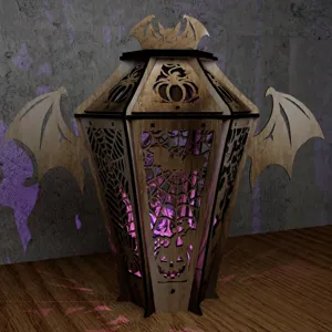 Halloween wooden bat lantern hollow candle holder spooky party decorative prop item