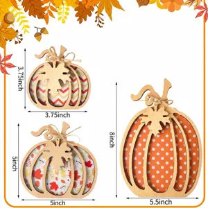 Wooden Pumpkin Autumn Harvest Decor Tabletop Rustic Farmhouse Thanksgiving Ornament