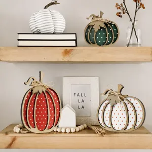 Wooden pumpkin decor for autumn tabletop farmhouse rustic harvest home kitchen ornament set