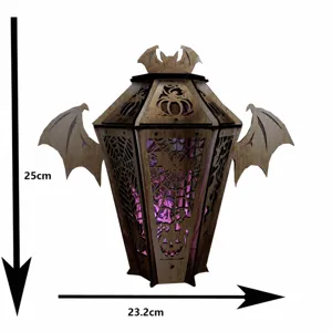 Halloween wooden bat lantern LED candle holder retro gothic party home tabletop decor.