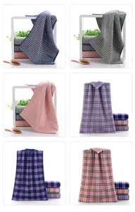 Japanese style plaid gauze face towel, breathable and soft absorbent cotton couple towel.
