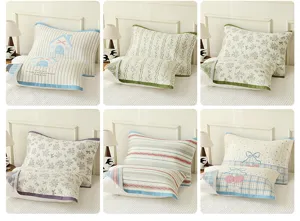 Cotton gauze pillow covers pair set, soft breathable bed pillow towels with cute printed designs.
