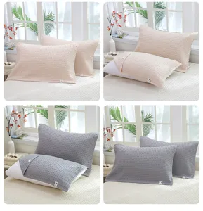 Solid color waffle weave pillow towel breathable cotton pillow cover for home bedroom