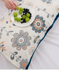 Soft cotton printed pillow towel with vintage floral design, comfortable home bedroom bedding detail.