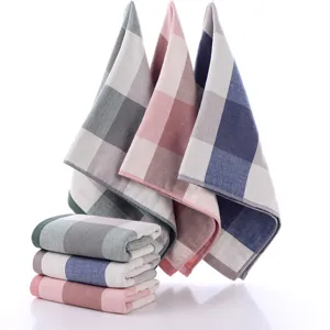Japanese Style Cotton Gauze Face Towel Breathable Absorbent Plaid Striped Soft Washcloth For Couple Daily Face Washing