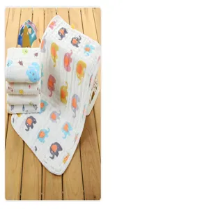 Serviettes de bain douces en coton pour bébé avec imprimé éléphant, carrés de gaze absorbants.
