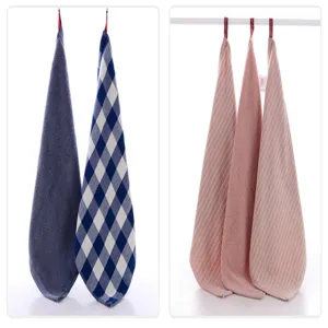 Cotton plaid small hanging towel, thickened absorbent face towel for Japanese home daily cleaning.