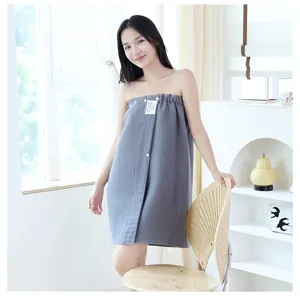 Comfortable wearable bath towel for women, soft absorbent strapless bath dress for home and spa use.