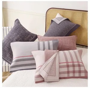 Cotton breathable gauze pillow towel set with stylish plaid and striped patterns for home use.