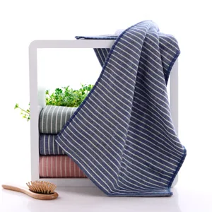 Japanese style striped gauze face towel, breathable absorbent adult daily washcloth