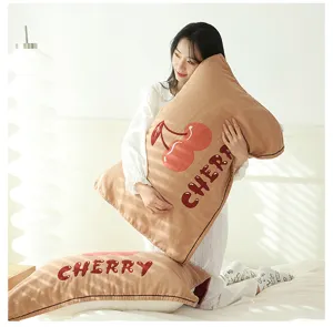 Cotton gauze couple pillowcase breathable cherry print soft comfortable dorm bed cover