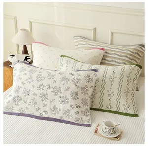 Soft cotton gauze pillow towels set, high density breathable pillow covers for home bedroom use.