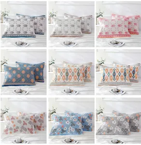 Soft breathable cotton four layer gauze pillow towel, single adult couple bed pillow cover.