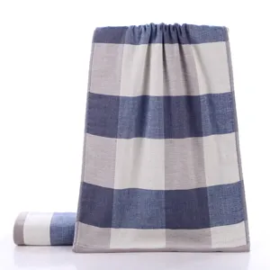 Blue white plaid gauze face towel, breathable and soft absorbent daily cotton facial towel.