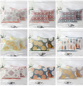 Soft breathable cotton gauze pillow towel four layer single pillowcase floral patterns