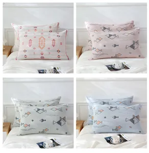 Three-layer cotton gauze pillowcase, breathable soft Japanese style bedding cover pair.