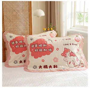 Cute cartoon ruffled gauze pillow cover soft breathable cotton pillowcase for home use