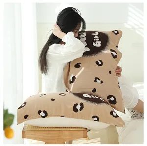 Cotton gauze couple pillowcase, soft breathable cartoon printed pillow towel for bedroom.