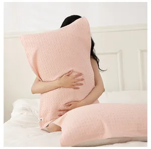 Solid color simple waffle pillow towel, breathable sweat-absorbing couple student dorm pillow cover.