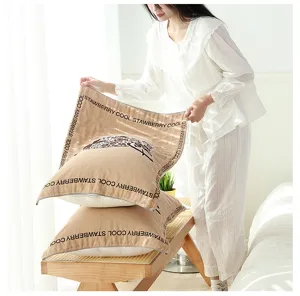 Cotton gauze pillow cover four layer breathable cartoon print bedding home decor detail view
