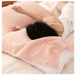 Pink waffle knit pillow towel soft breathable home bedroom bedding accessory decor item