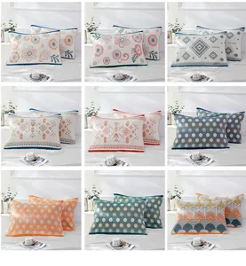 Cotton gauze pillowcases set, soft breathable floral and geometric print pillow covers.