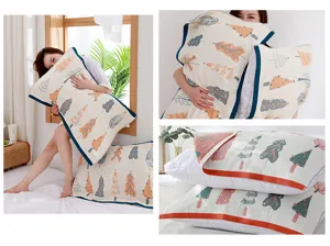 Cotton gauze pillow towel cover, soft breathable tree print bedding for home bedroom decor.