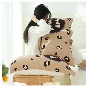 Detailed view of soft cotton gauze couple pillowcase with cute print for dorm room use.