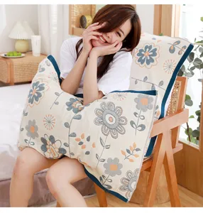 Soft cotton gauze pillow towel with floral print, cozy home bedroom bedding essential.