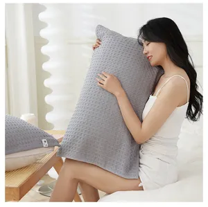 Grey waffle weave pillow cover soft breathable cotton pillow towel for home bedroom decor