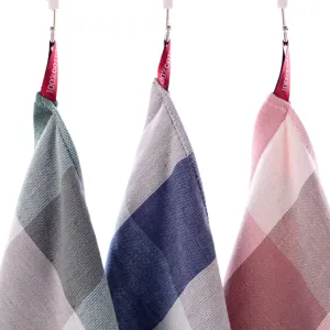 Hanging cotton plaid small towel, thickened absorbent hand towel, Japanese style face towel.